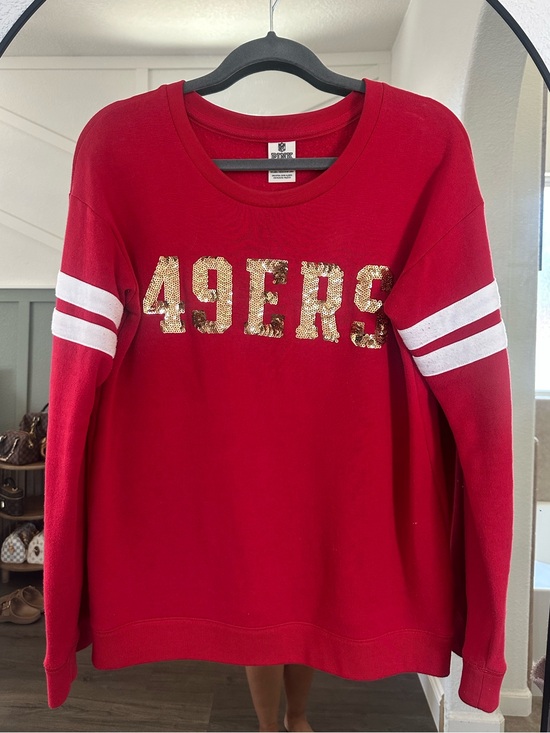 PINK Victoria's Secret Sweaters - VS Women’s Red 49ERS Sequin Crewneck Sweatshirt